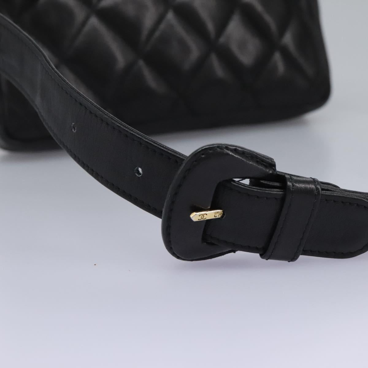 CHANEL Matelasse Chain Waist bag Lamb Skin Black Gold CC ep7397
