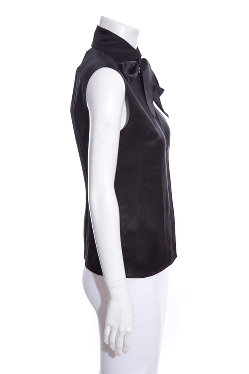 Chanel Black Silk Satin Tie Neck Tank SZ 36