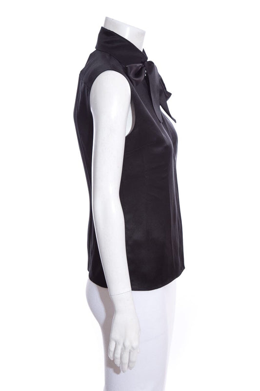 Chanel Black Silk Satin Tie Neck Tank SZ 36