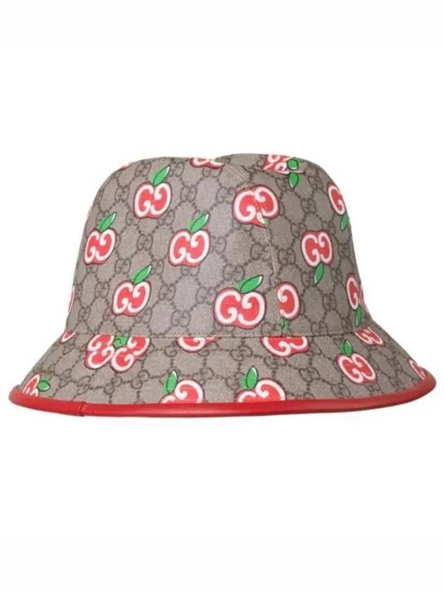 Gucci Apple Logo GG Supreme Canvas Bucket Hat Beige