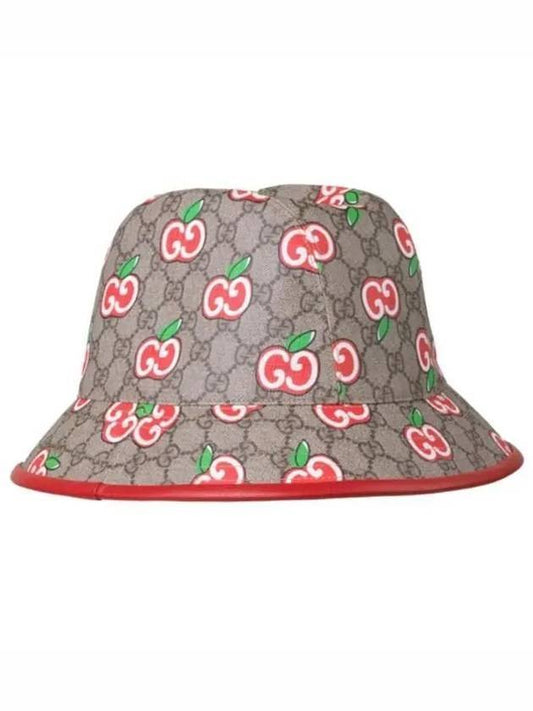 Gucci Apple Logo GG Supreme Canvas Bucket Hat Beige