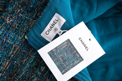 Chanel Teal Tweed Metallic Knee Length Skirt SZ 36 NWT
