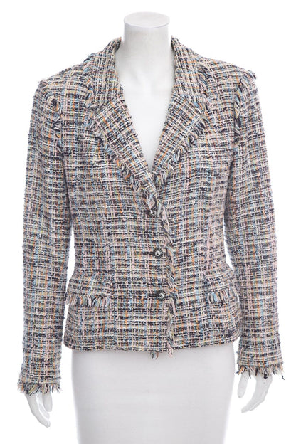Chanel Multicolor Tweed Fringe Jacket SZ 42