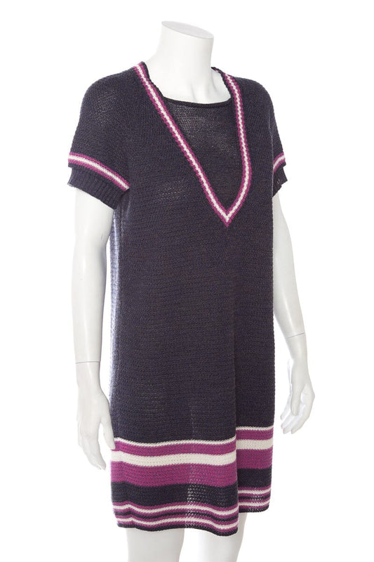 Chanel Mulberry and Pink Cable Knit Sweater Dress SZ 38