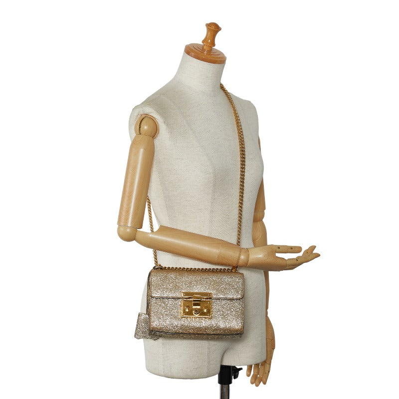 Gucci Chain Shoulder Bag 409487 Gold Leather Ladies