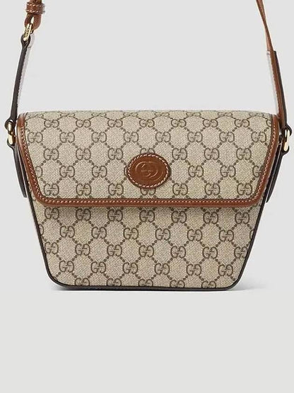 Gucci All Over GG Supreme Canvas Flap Cross Bag Beige