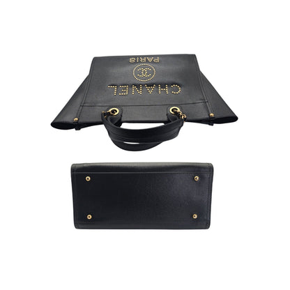 Chanel Small Black Caviar Studded Deauville Tote