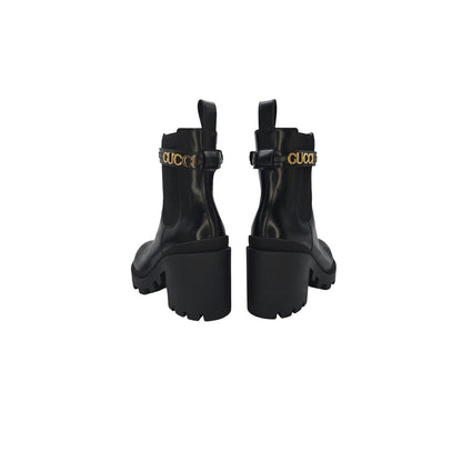 Gucci Chelsea Logo Strap High Heel Ankle Boots Sz 40.5