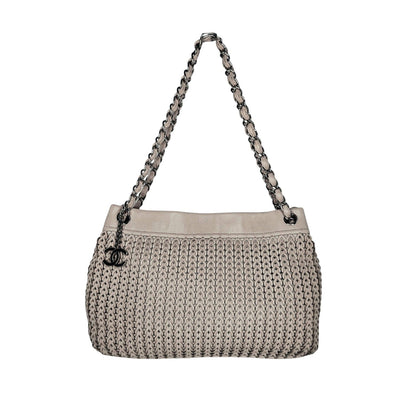 Chanel Vintage CC Charm Beige Woven Leather Tote