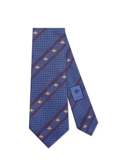 Gucci Bee Web Embroider Silk Tie Blue