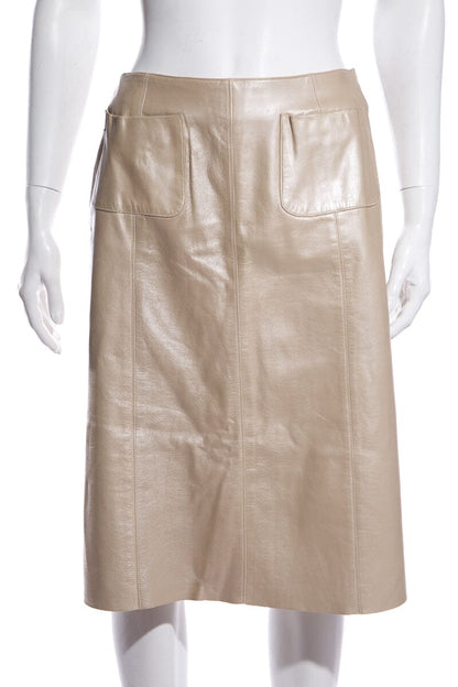 Chanel Vintage Gold Lambskin Leather Skirt SZ 40