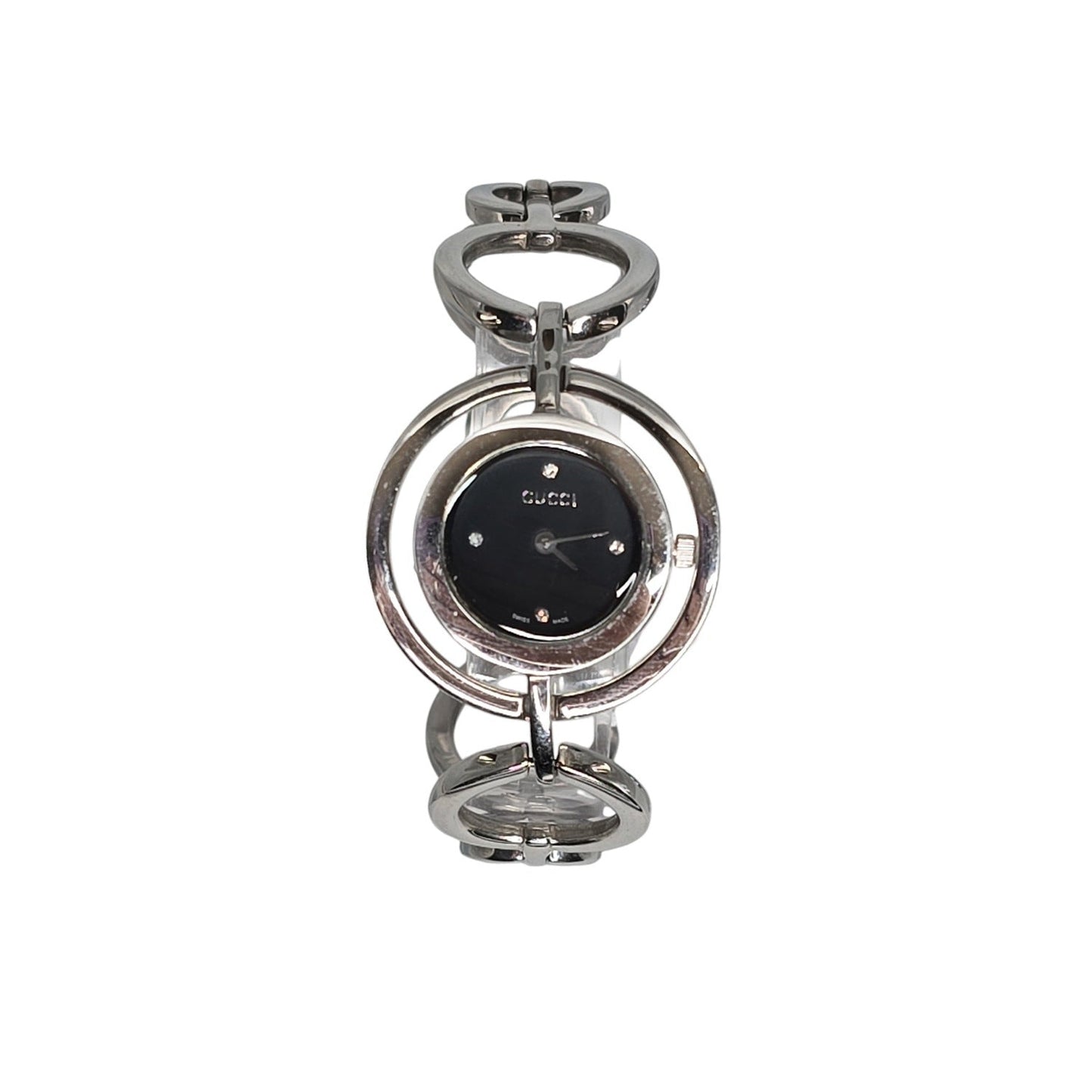 Gucci 22mm Round Link Bangle Watch w/ Black Dial