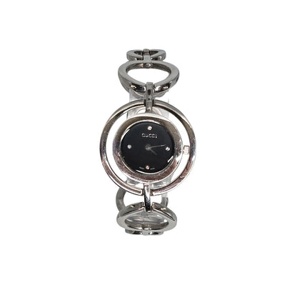 Gucci 22mm Round Link Bangle Watch w/ Black Dial