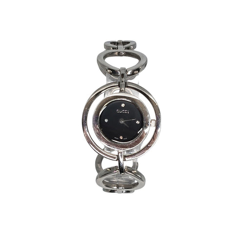 Gucci 22mm Round Link Bangle Watch w/ Black Dial