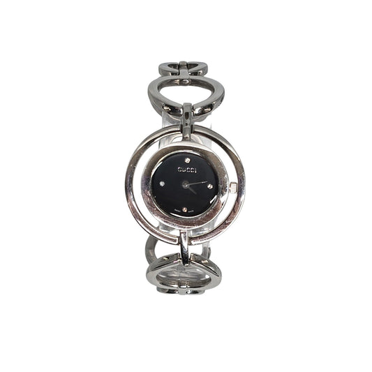 Gucci 22mm Round Link Bangle Watch w/ Black Dial