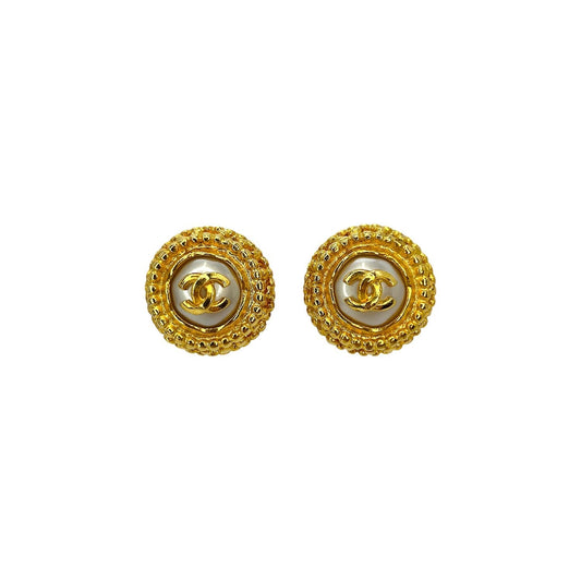 Chanel Vintage CC Faux Pearl Clip-On Earrings