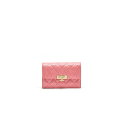 CHANEL CAVIAR MEDIUM FLAP WALLET ROSE PINK WITH GOLD CC LOGO