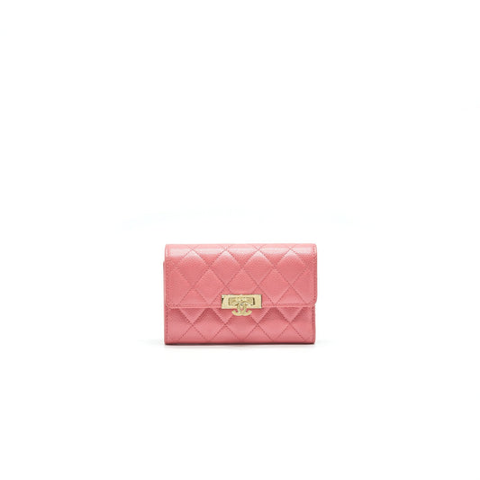CHANEL CAVIAR MEDIUM FLAP WALLET ROSE PINK WITH GOLD CC LOGO