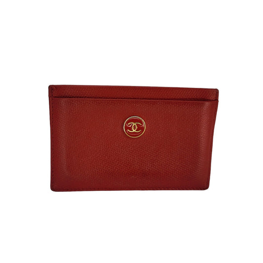 Chanel Vintage Red Caviar Coco Button Card Case