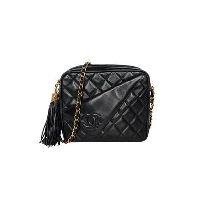 Chanel Vintage Black Quilted Lambskin CC Camera Bag