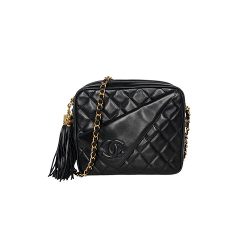 Chanel Vintage Black Quilted Lambskin CC Camera Bag