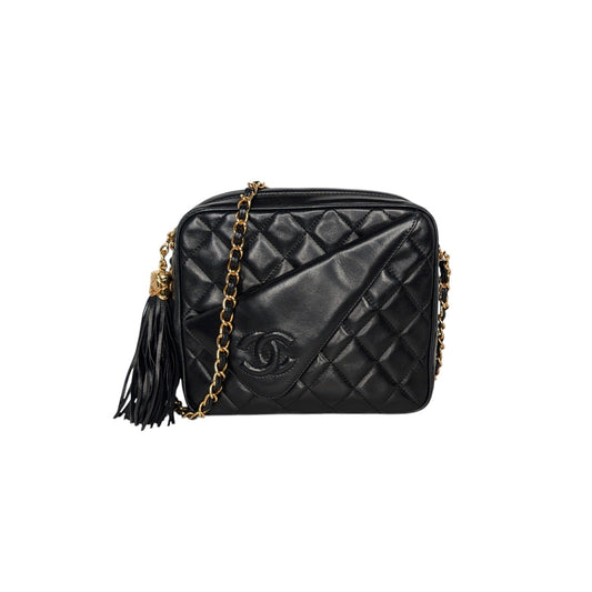 Chanel Vintage Black Quilted Lambskin CC Camera Bag