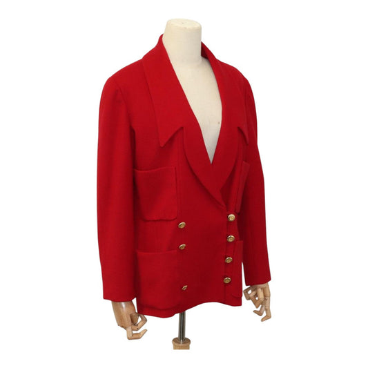 CHANEL Coat Jacket Cashmere Red CC FF0216