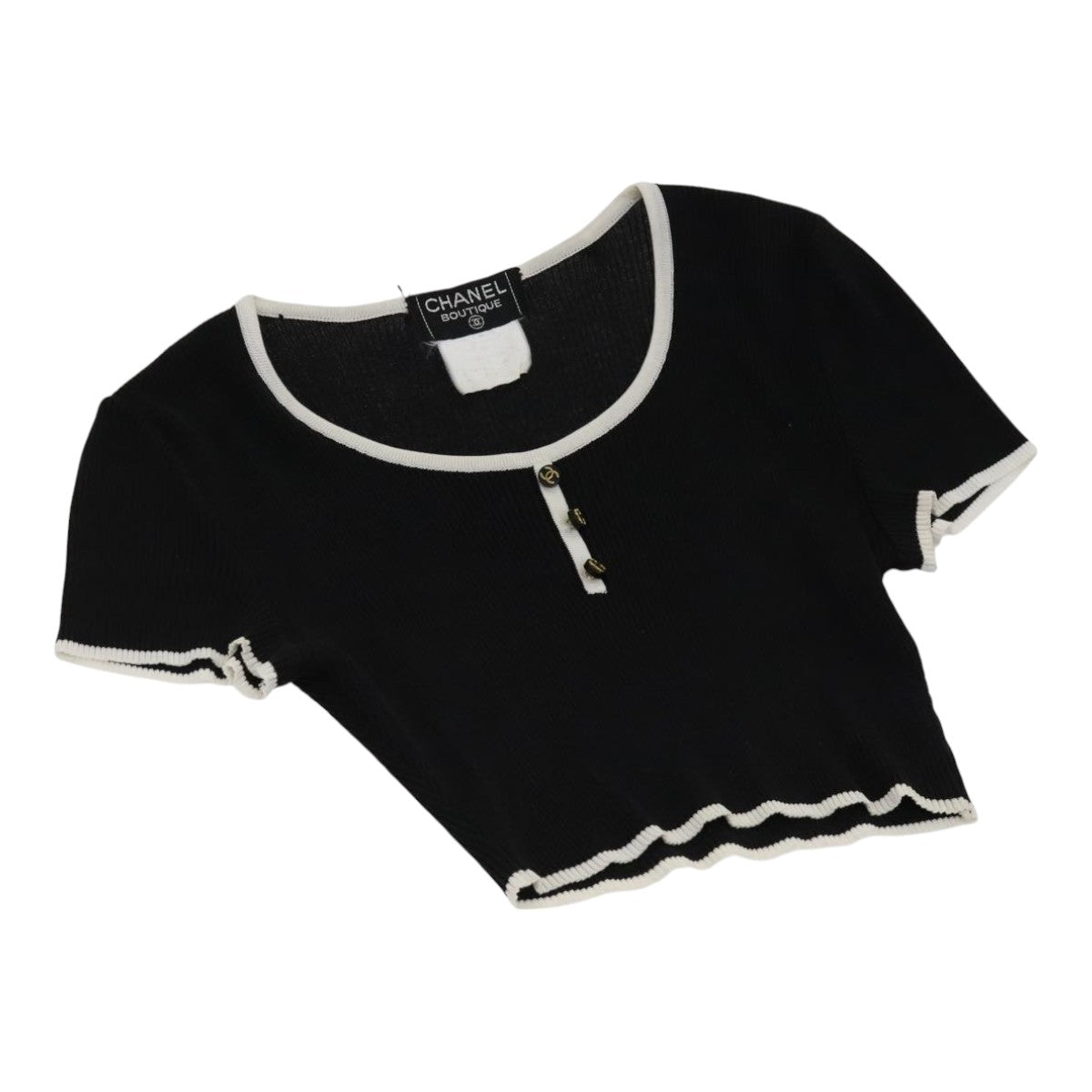 CHANEL Short Sleeve Cotton Black CC FF0248