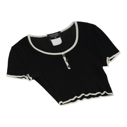 CHANEL Short Sleeve Cotton Black CC FF0248