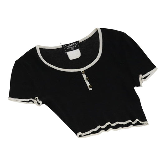 CHANEL Short Sleeve Cotton Black CC FF0248