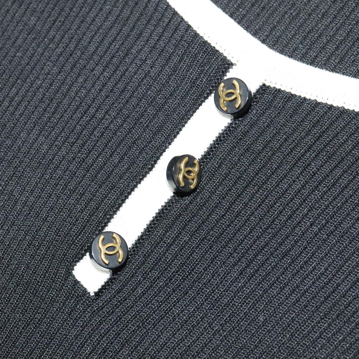 CHANEL Short Sleeve Cotton Black CC FF0248