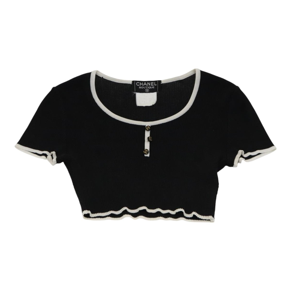 CHANEL Short Sleeve Cotton Black CC FF0248