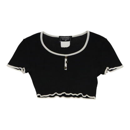 CHANEL Short Sleeve Cotton Black CC FF0248