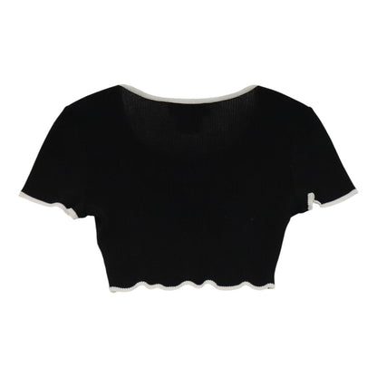 CHANEL Short Sleeve Cotton Black CC FF0248