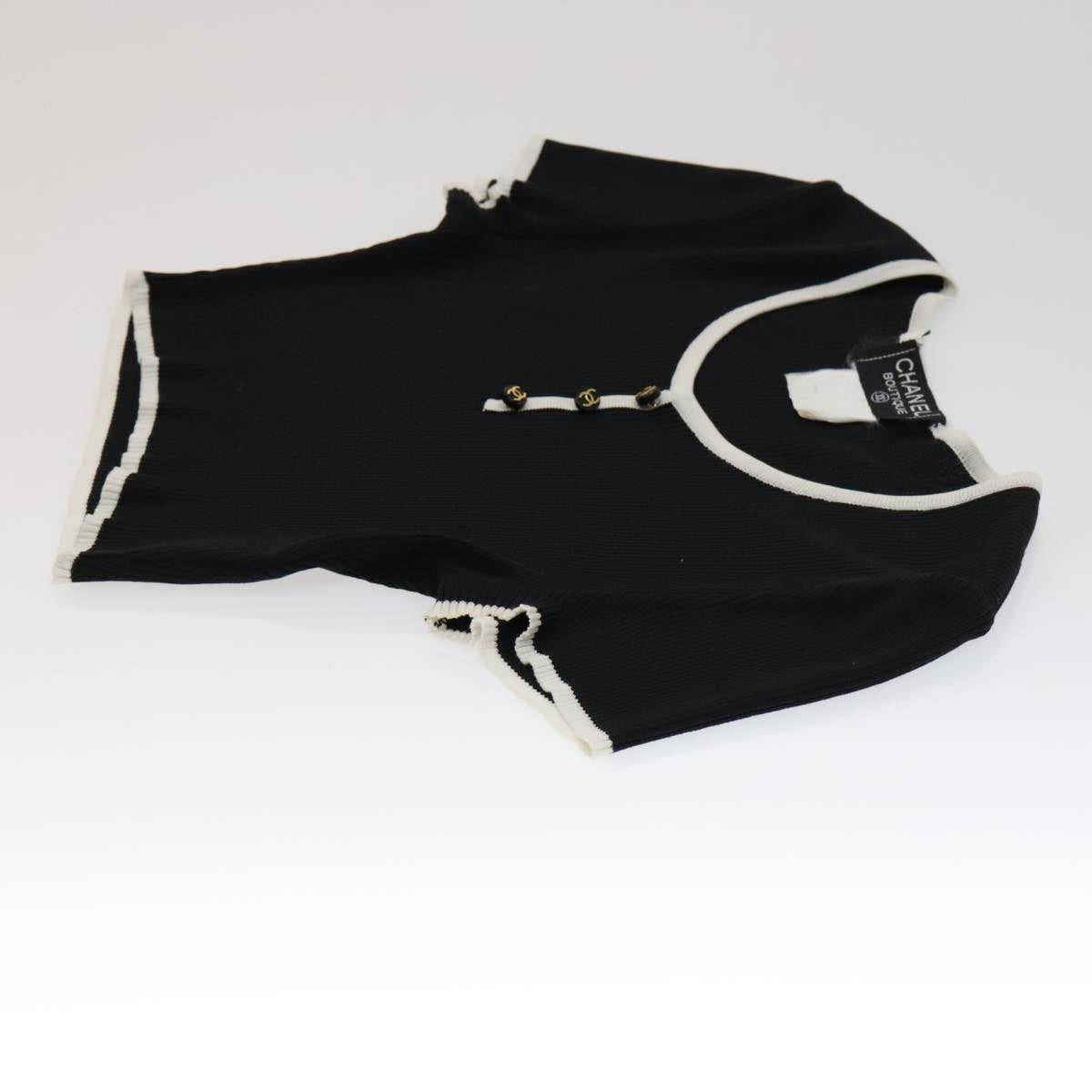 CHANEL Short Sleeve Cotton Black CC FF0248