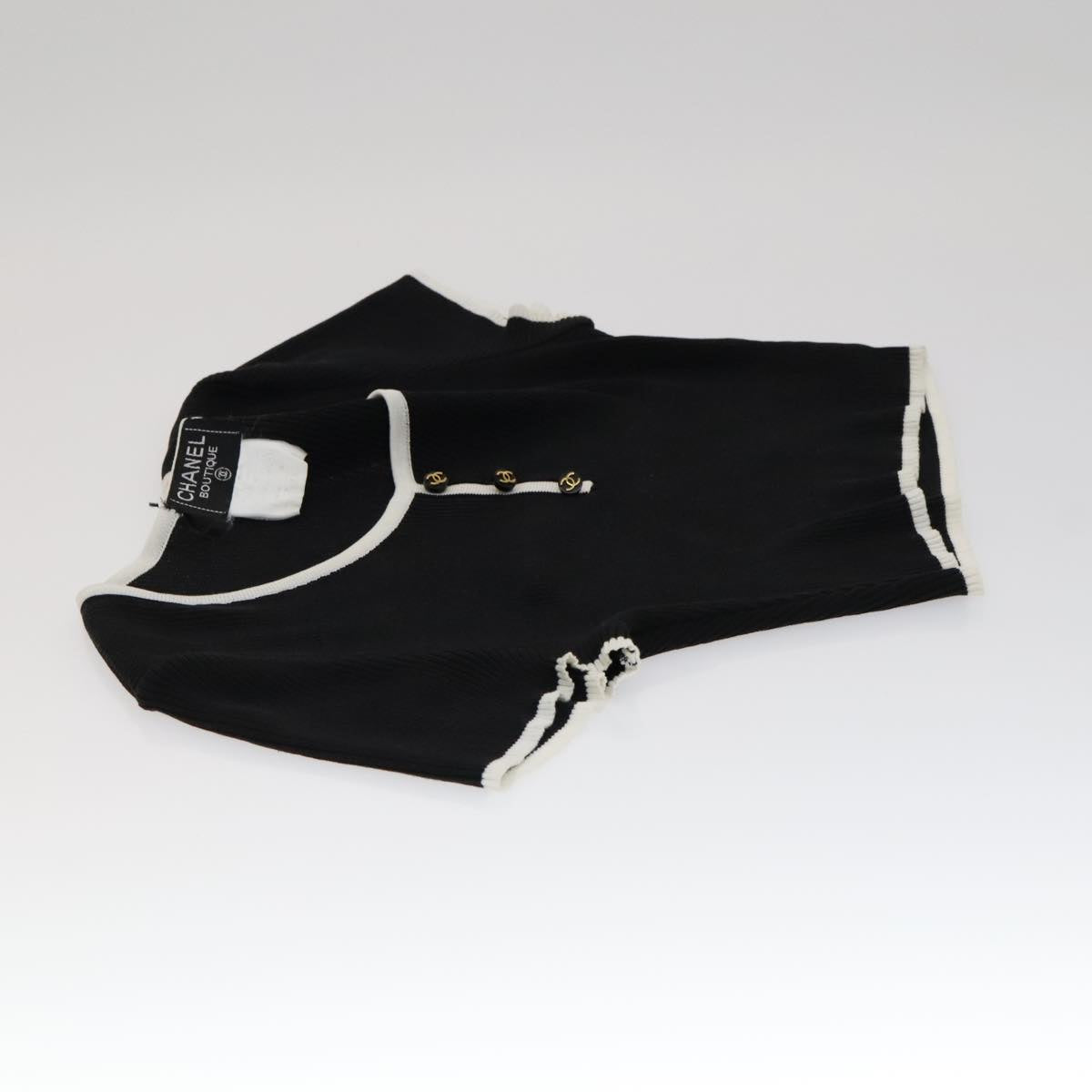 CHANEL Short Sleeve Cotton Black CC FF0248