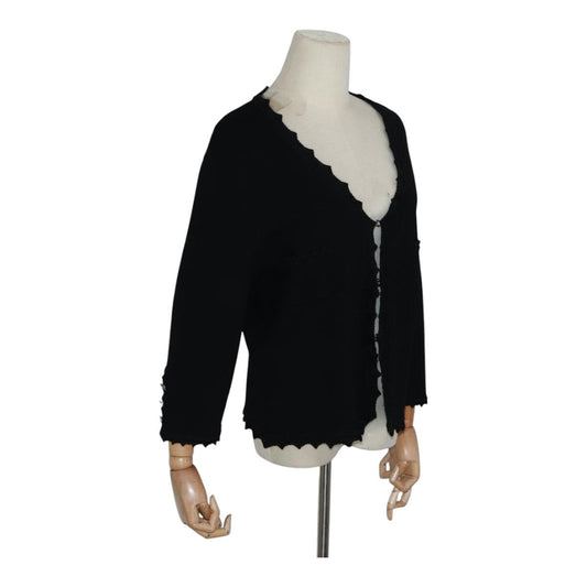 CHANEL Cardigan Wool 46 Black CC FF0776