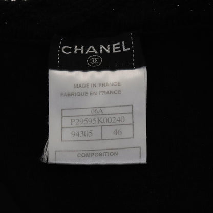 CHANEL Cardigan Wool 46 Black CC FF0776