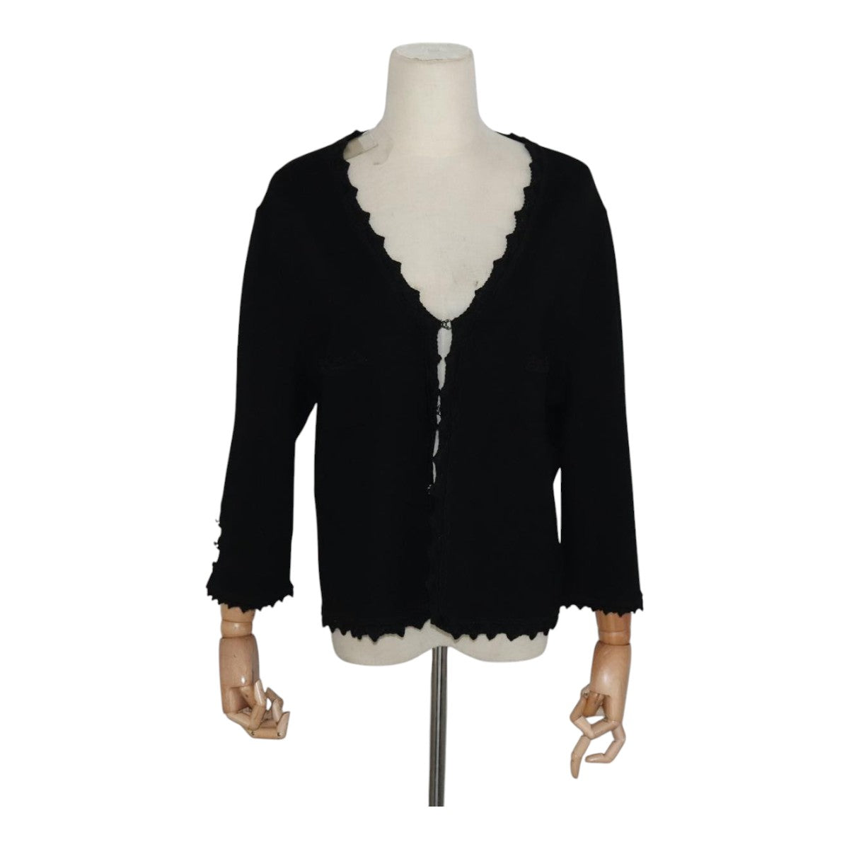 CHANEL Cardigan Wool 46 Black CC FF0776