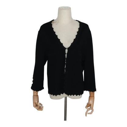 CHANEL Cardigan Wool 46 Black CC FF0776