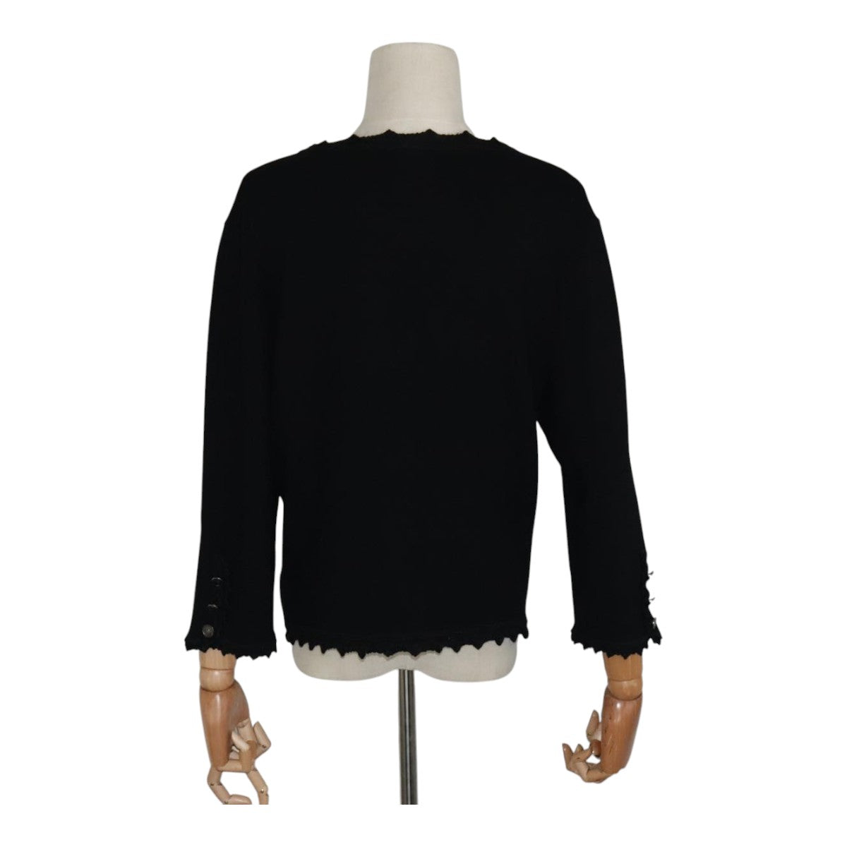 CHANEL Cardigan Wool 46 Black CC FF0776