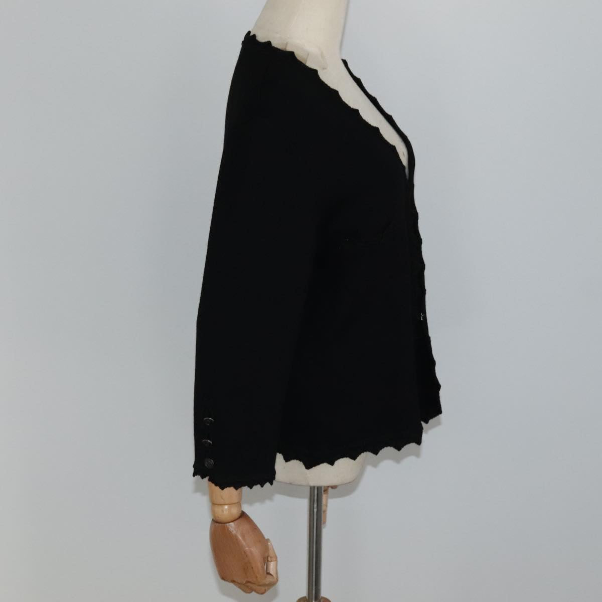 CHANEL Cardigan Wool 46 Black CC FF0776