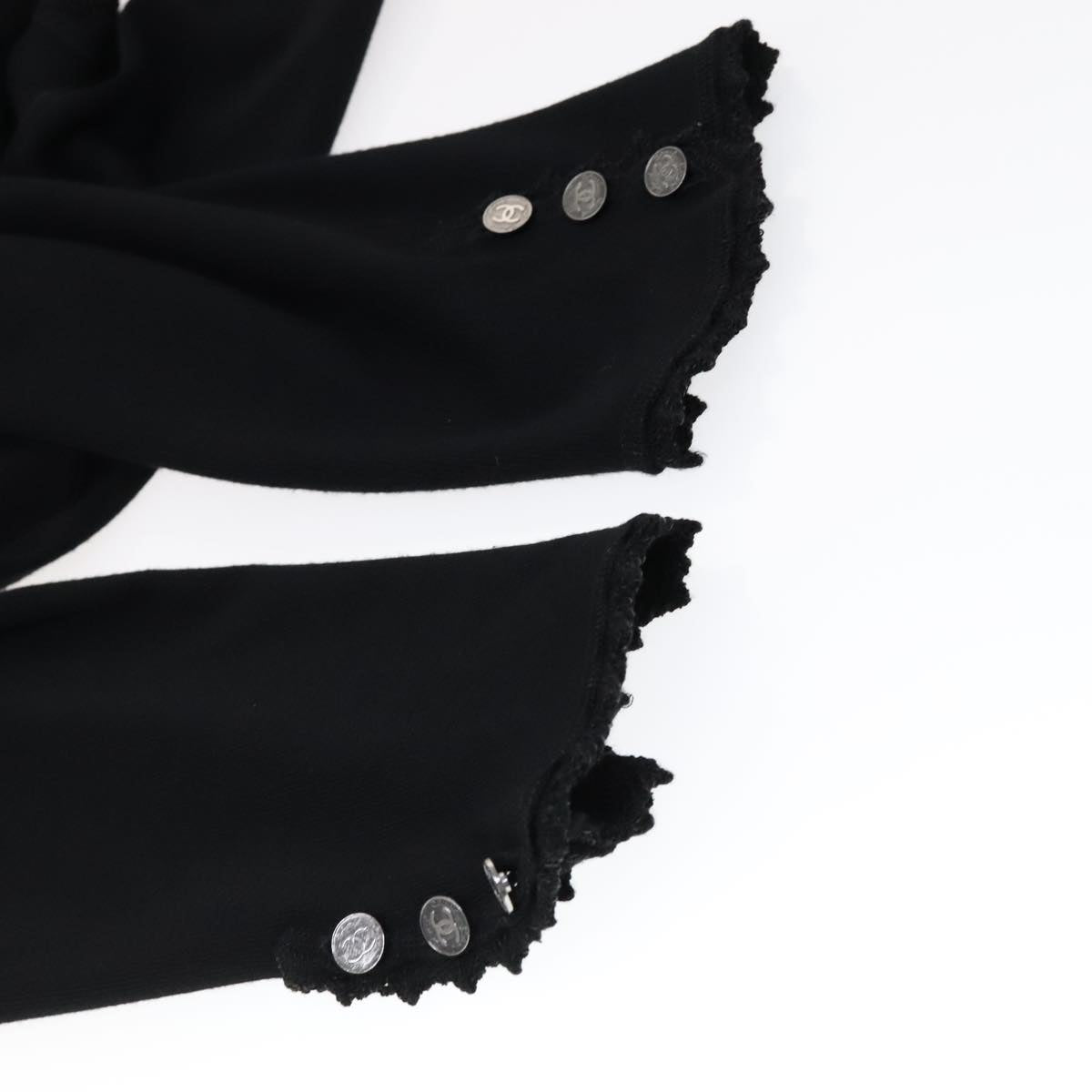 CHANEL Cardigan Wool 46 Black CC FF0776
