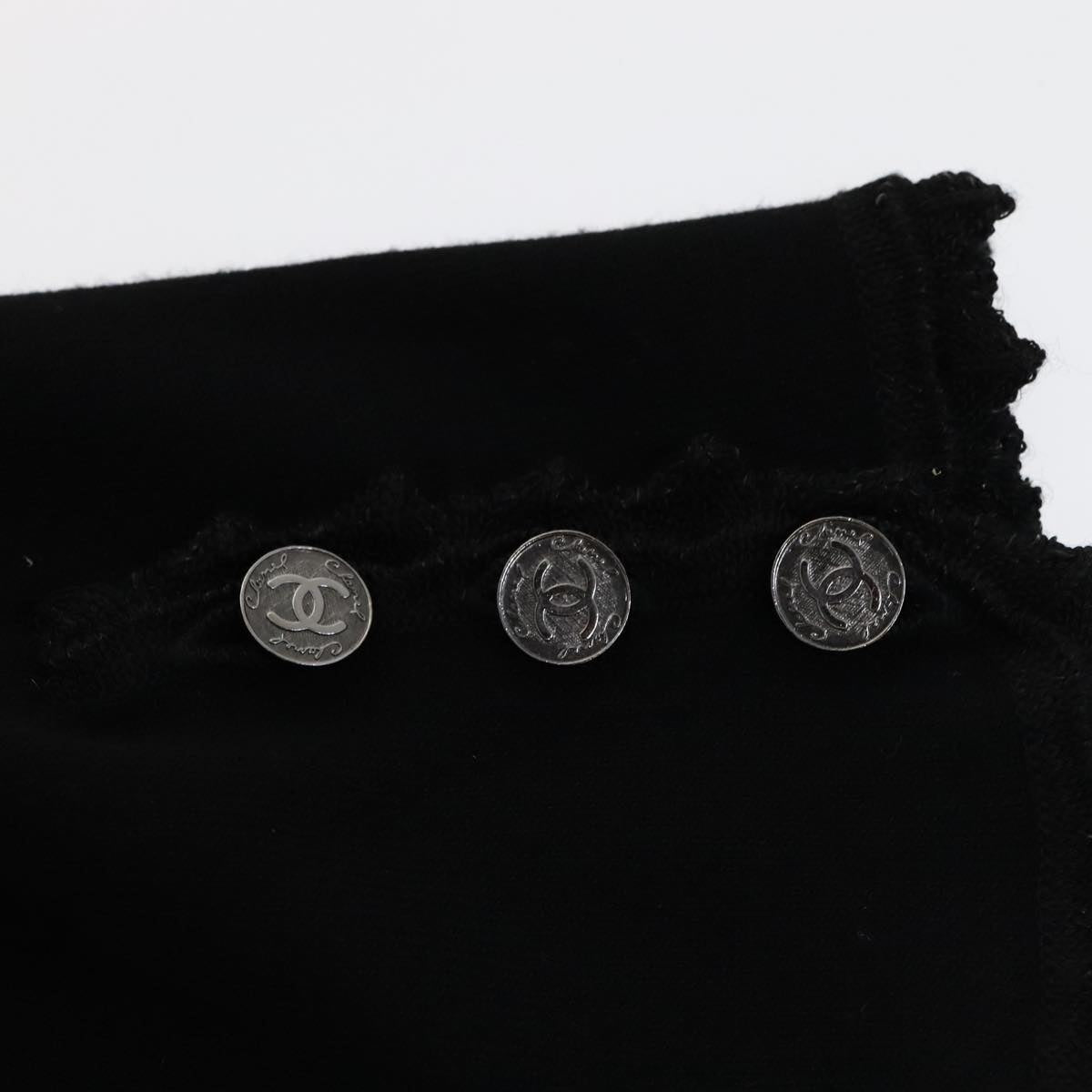 CHANEL Cardigan Wool 46 Black CC FF0776