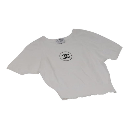 CHANEL Short Sleeve Wool White CC FF1125