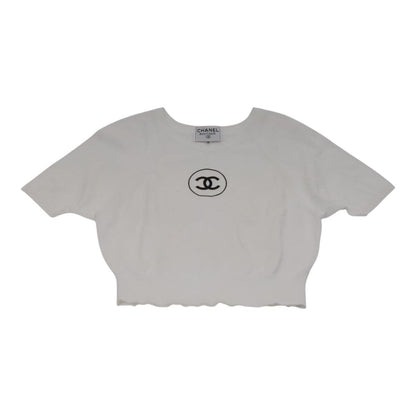 CHANEL Short Sleeve Wool White CC FF1125
