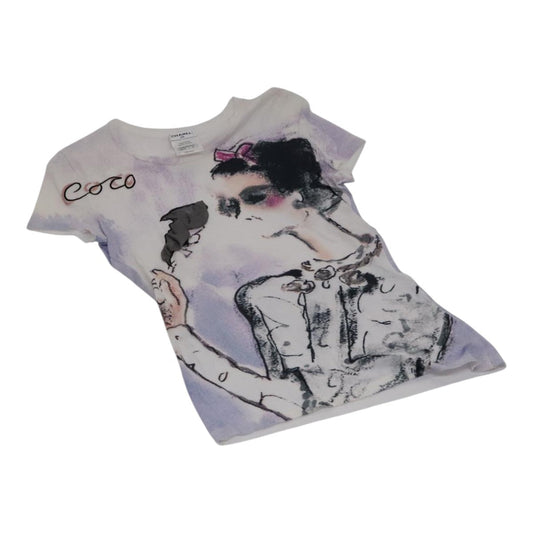 CHANEL Short Sleeve Cotton White CC FF1414