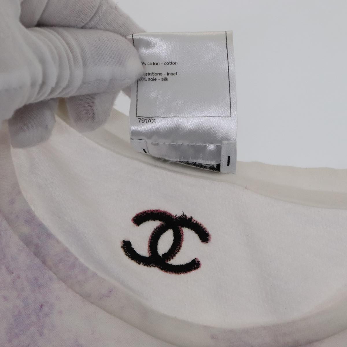 CHANEL Short Sleeve Cotton White CC FF1414