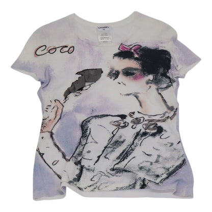 CHANEL Short Sleeve Cotton White CC FF1414
