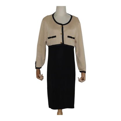 CHANEL Cardigan & Dress Set Wool Beige Black CC FF1462